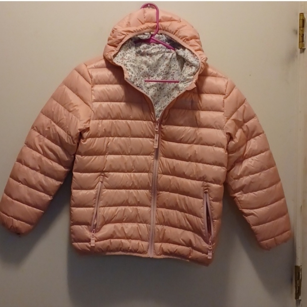 Eddie Bauer girls size 14 large puffer down-filled coat EUC REVERSIBLE